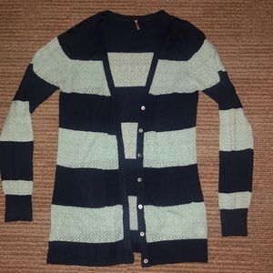 Poof! navy and mint lace detail cardigan